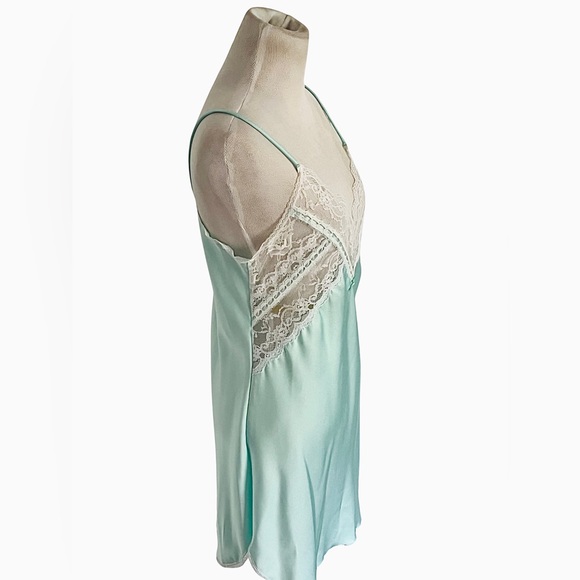 Vintage La Notte Green Chiffon Peignoir Lingerie Slip Dress Robe Set Lace Small - Picture 12 of 15